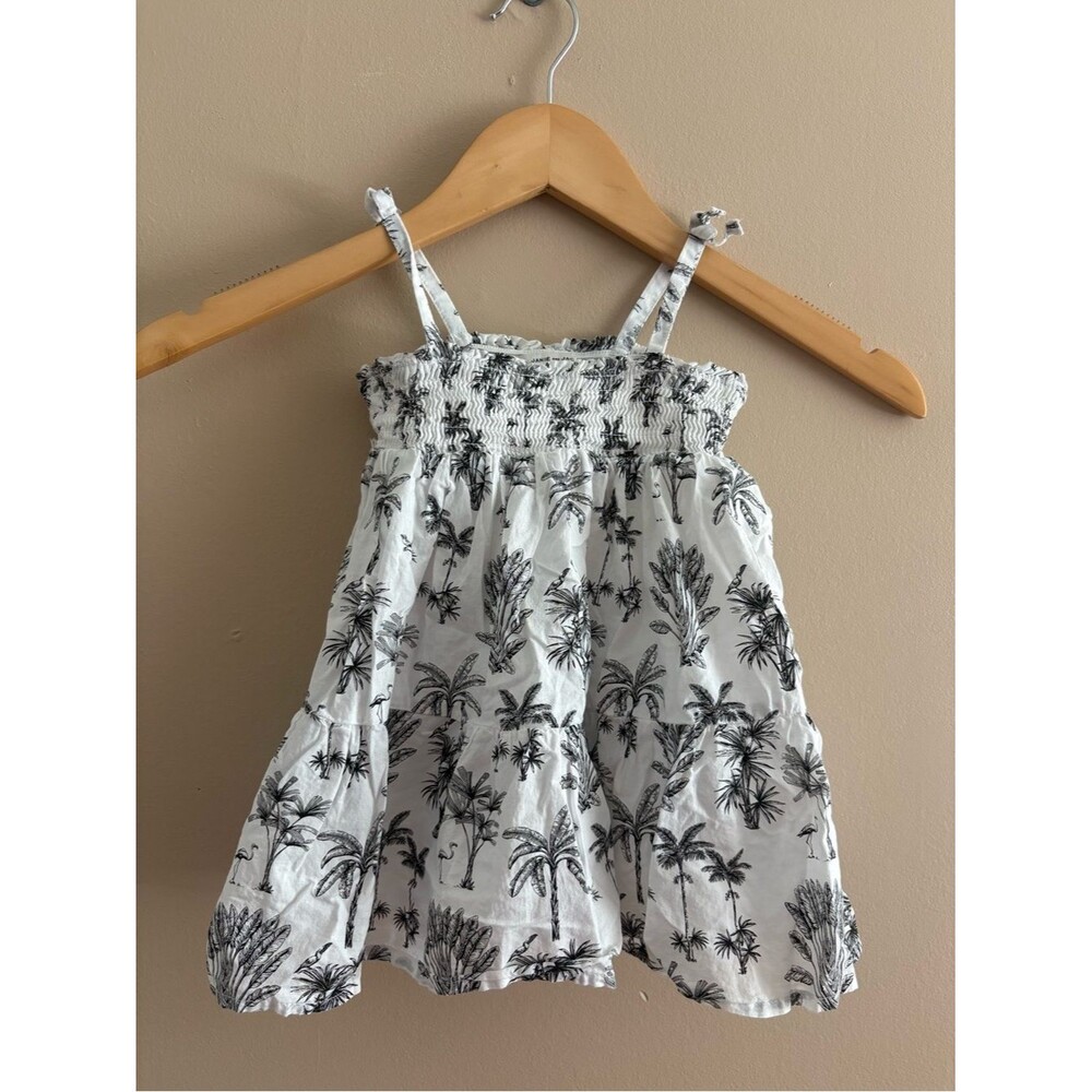 Janie and Jack Palm Toile Smocked Dress White Size 12 18 months Sleeveless Beach